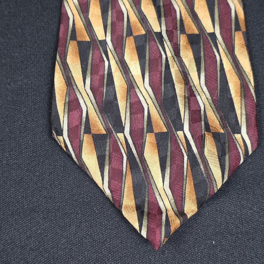 Stafford Executive Men's Tie Black Gold Burgundy Silk Geometric Pattern